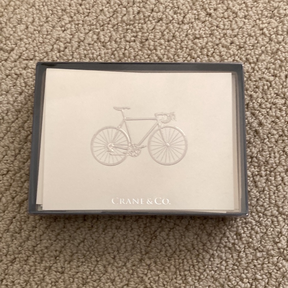 Crane & Co Engraved Racing Bike Notes Ecru Kid Finish Paper Stationery Set of 7